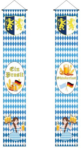 2 Stück Oktoberfest Banner Deko, Bierfest Dekoration, Oktoberfest Bayerische Partysbanner Fahnen Veranda Zeichen Willkommen Banner für Oktoberfestparty Indoor Outdoor Hängende 180 * 30cm