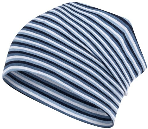Smarilla Mütze gestreift Übergangsmütze Beanie Junge Mädchen Stoffmütze, Bekleidungsgröße: 54-56, Farbe: Dunkelblau-Blau