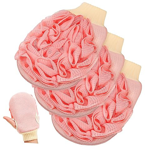 WOONEKY 3-teiliger Weicher Pflanzenschwamm-peelinghandschuh Zum Schrubben Doppelseitiger Badehandschuh Duschschwamm Peeling Für Männer Und Frauen