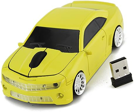 Zunate Drahtlose Computermaus, Stilvolle Kabellose Computermaus in Sportwagenform, 2,4 GHz Autocomputermaus für Büro und Spiele, für Laptop (Yellow)