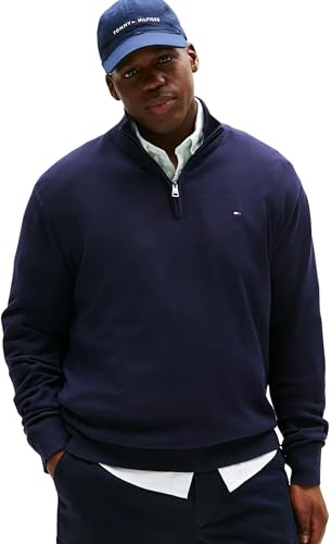 Tommy Hilfiger Herren Pullover mit Reißverschluss Essential Cotton Zip Halbzip, Blau (Desert Sky), 4XL