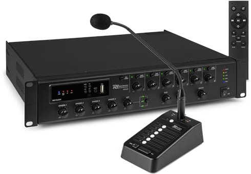 Power Dynamics PD PMP240 Multi Zone Amplifier with 6-Zone Paging Microphone, Bluetooth, Internet Radio, USB/MP3 Playback, Public Announcement System, Commercial Audio Equipment
