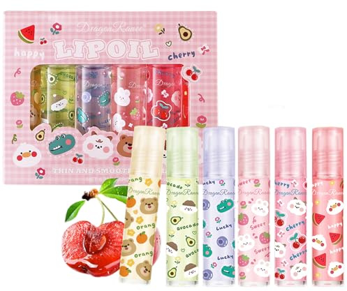 Sitovely 6PCS Roll On Lipgloss Set, Fruchtige Aromen Rolling Ball Lippenöl | Lip Glow Oil für Lippenpflege Trockene Lippen, Clear Lip Gloss Lippenbalsam, Moisturizing Lip Balm für Frauen Junges Mädchen
