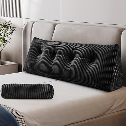Z-hom Bücherkissen, Keilkissen, Lesekissen Für Bett Und Sofa, Cozy Rückenkissen, Praktisches Seitenfach, Removable Cover, Mit Rundem Kopfkissen (Schwarz, 120 * 50 * 20cm)