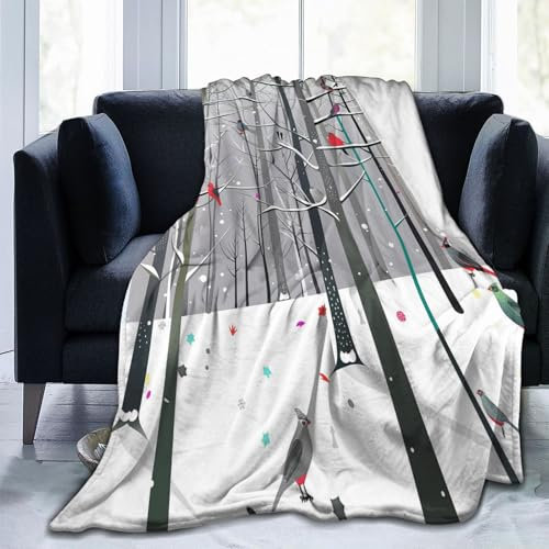 Mexpekil Winterdecke mit Waldvögeln, weich, gemütlich, flauschige Flanell-Fleece-Decke für Sofa, Bett, Camping, Reisen, 200 x 150 cm