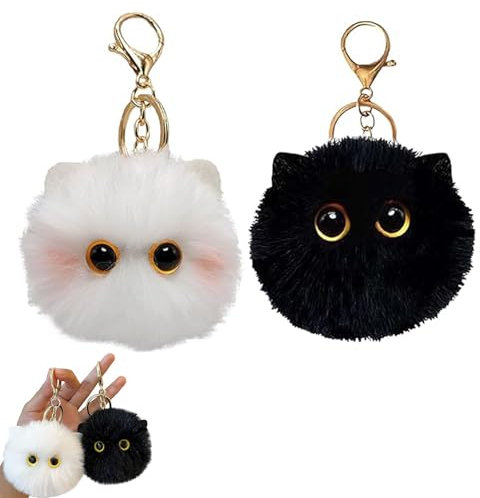 CPRNQY 2 Stück Schlüsselanhänger Katze, Schlüsselanhänger Katze Plüsch, Schlüsselanhänger Plüsch, Katzen Schlüsselanhänger, Niedliche Katze Plüsch Schlüsselanhänger Geburtstagsgeschenk (Schwarz+Weiß)