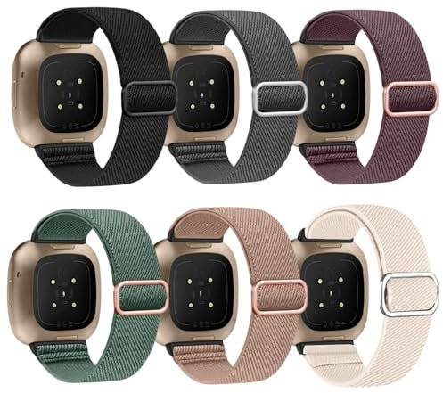 JOYIAL 6 Stück Kompatibel mit Fitbit Versa 3 Armband/Fitbit Versa 4 Armband Weiches Elastisch Ersatz Nylon Sport Band Einstellbare Weiche Woven Übung Armbänder für Damen/Herren (6 Farben)