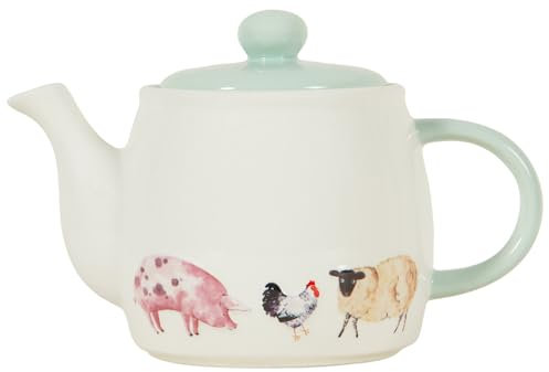 New Ceramic Cute Farm Animals Design Daisy Farm Teapot with Sage Green Lid and Handle Perfect for Elevating Teatime Kitchen and Tableware Decor -N13