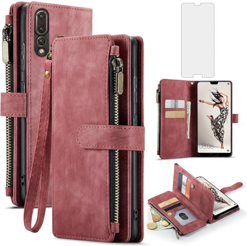 Asuwish Funda para Huawei P20 Pro Funda con lámina protectora de pantalla Tarjetero Plegable Cuero Monedero Soporte Hawaii P 20 20Pro CLT-L29 CLT-L09 Teléfono Móvil Fundas Funda Wallet Cover Phone