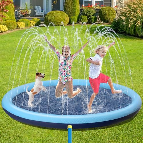 BUOAZR Splash Pad Espesor 0,55mm Tapete de Juegos de Agua, 170CM Almohadilla de Aspersor para Niños y Mascotas, Juguete Acuático Antideslizante, Piscina Tapete Acuático para Jardín de Verano