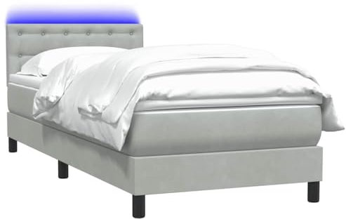 vidaXL Boxspringbett mit Matratze Hellgrau 90x210 cm Samt, Bett, Bettrahmen, Einzelbett, Schlafzimmermöbel, Lattenrost, Samtbett, Polsterbett