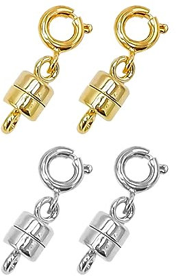 4 Stück Magnetischer Schmuckverschluss, Schmuckverschlüsse, Kettenkonverter, für Halsketten, Schmuck, Armbänder, DIY (Gold, Silber)