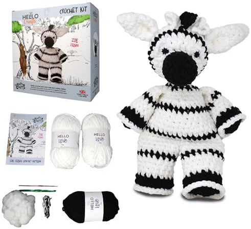 KNITTY CRITTERS – Main Collection – Zoe Zebra| Beginner-Friendly Crochet Craft Kit with Recycled Yarn