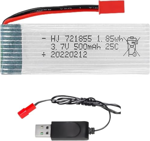 ERYNK 3.7V 500mAh 25C RC Flugzeug Akku Drohne Li-ion Akku für U815A U818A U819A FPV UAV Fernsteuerung Flugzeug Fernsteuerung UAV Quadcopter Copte mit JST und USB