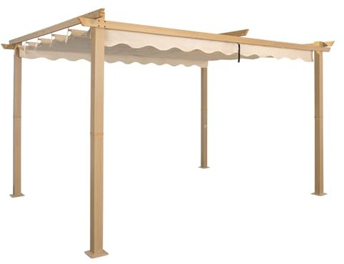 Angel Living 4 x 3 m Pergola en Aluminium, Coulissant rétractable, Tissu en Polyester de Haute densité, Hydrofuge et résistant aux Rayons UV, abri de Jardin pour Jardin, terrasse Beige