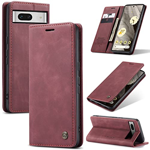Azororo Coque pour Google Pixel 7A 5G Premium Housse Cuir Protection Pochette Rabat Portefeuille Flip Case Porte Magnétique Coque Étui pour Google Pixel 7A, Vin Rouge