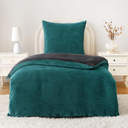 Viviland Winter Flanell Bettwäsche 135x200cm Bettdeckenbezug-Set Für Winter 1 Kissenbezüge 80x80cm- Weihnachten Grün Fleece Winterbettwäsche - Warme Kuschelige Bettdeckenbezug mit Reißverschluss