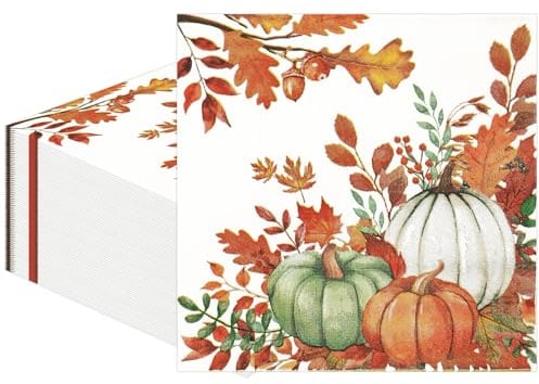 40 Stück Herbst-Kürbis-Papierservietten, Herbst-Mittagsservietten Kürbisse Ahornblätter Dinner Leaf Cocktail-Servietten Partyzubehör für Thanksgiving Ernte Friendsgiving Dekorationen