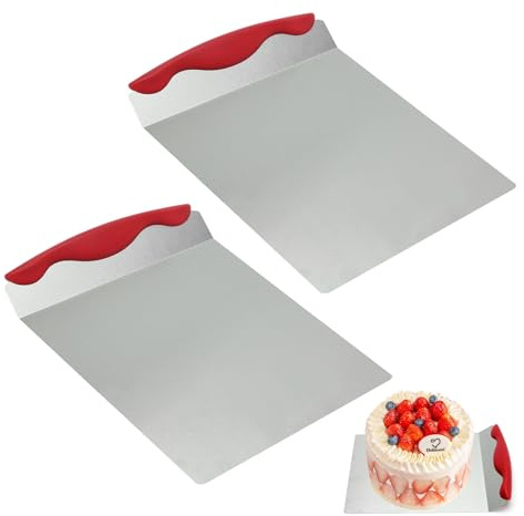 DAWRIS Paletta per torte, 2 pezzi, in acciaio inox, con manico, accessorio per torte, pizza, ideale come base per torte e pizza (rosso)