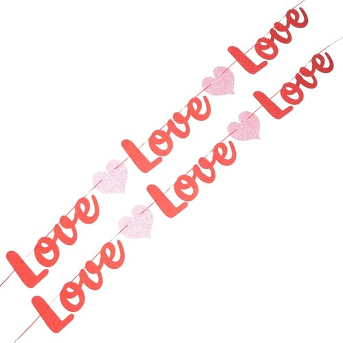 Beaupretty 2stücke Herzförmige Valentinstagsbanner mit Glitzer-love-design Hängende Deko-girlande für Partys und Hochzeiten Einfach Aufzuhängen