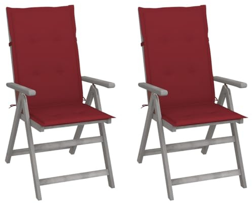 KKgypkn Lot de 2 chaises de jardin réglables avec coussins en bois massif d'acacia gris laqué - Chaises d'extérieur avec dossier réglable et meubles de jardin résistants aux intempéries avec coussin