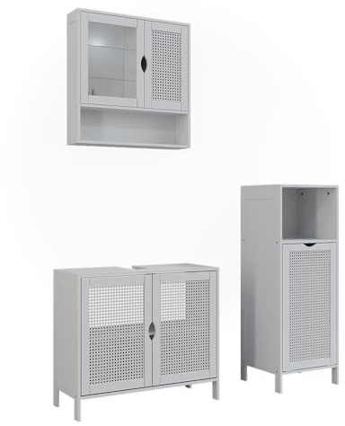 Vicco Badmöbel-Set Liora, Weiß, 68 cm, besteht aus Waschbeckenunterschrank, Spiegelschrank und Midischrank