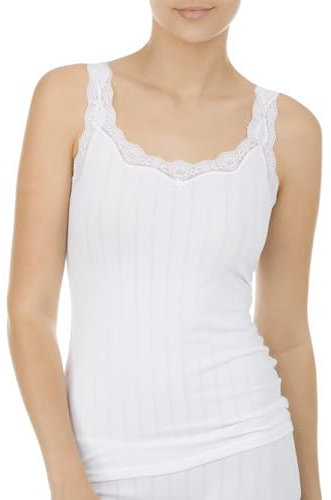 CALIDA Etude Toujours Tank Top Damen, mit Swiss+Cotton-Gütesiegel, edle Nadelstreifen-Optik und zarte Spitze am Ausschnitt