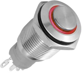 WITTKOWARE 18mm IP67 Edelstahl-Taster mit 16mm Einbaudurchmesser und Wechsler-Schaltkontakt 3A/250V~, LED Ringbeleuchtung rot 5-14 V AC/DC