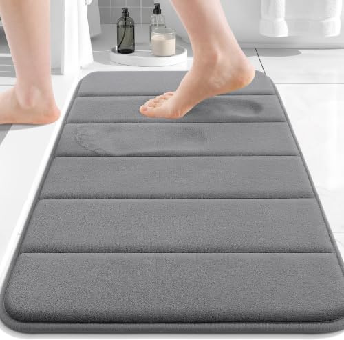 Buganda Badematte aus Memory-Schaum, 61 x 40,6 cm, ultraweich und rutschfest, wasserabsorbierend und maschinenwaschbar, Badteppich für Badezimmer, Dusche und Badewanne, Grau
