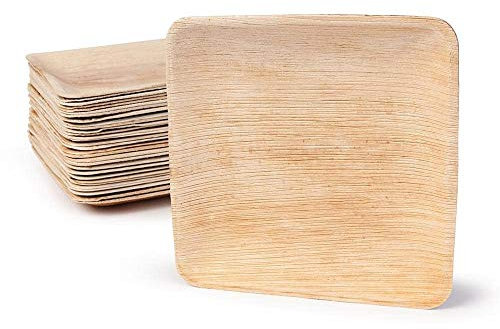 BOX And Tree| 200 pièces 20x20 Haute Qualité d'assiette Jetable en Feuille de Palmier | Vaisselle Jetable Biodegradable Compostables 100% Carrées | Texture Décorative