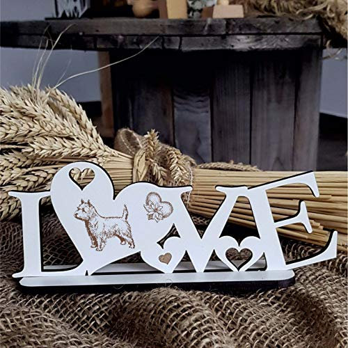Deko Aufsteller LOVE mit Herzen und Hunde Motiv « WEST HIGHLAND WHITE TERRIER » Größe ca. 20 x 8 cm - Dekoration Schild Home Accessoires - Liebe Herz Hund Hunderasse