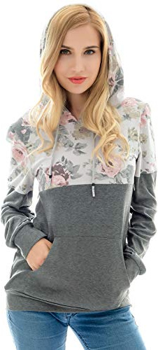 Bearsland Women's Maternity Breastfeeding Sweater Hoodie Nursing Sweatshirt with Pockets,grayflower,S