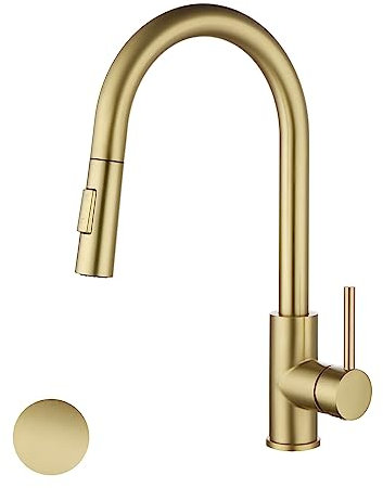 Havin Gold robinet de cuisine avec pulvérisateur amovible en laiton et acier inoxydable avec cartouche en céramique CuPc pour évier de cuisine brossé or hv601g