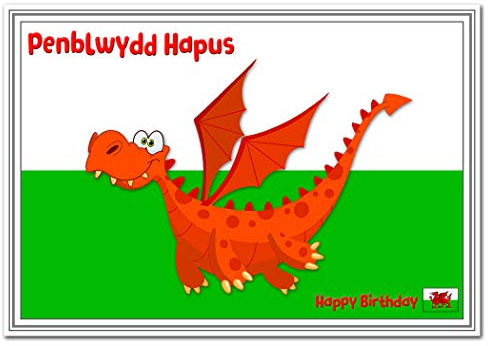 Welsh Birthday Cards - Penblwydd Hapus – Bilingual – Happy Birthday Greetings in English & Welsh - Kids Red Dragon Design - Wishes Language Wales - Blank Inside to Write own Message