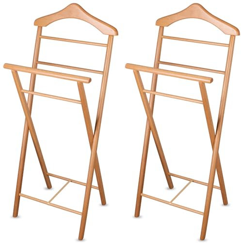 2x Herrendiener Kleiderbutler Kleiderständer Stummer Diener aus Holz klappbar und leicht (Natur lackiert)