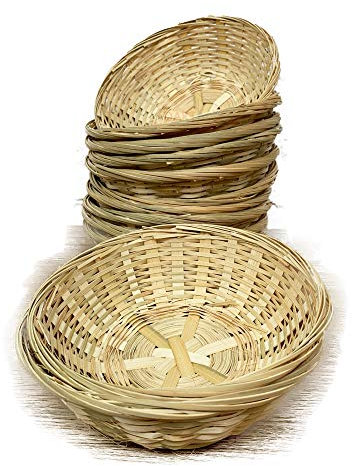 Darthome Ltd - Set di cesti ovali e rotondi in bambù intrecciato, per frutta, snack, pane, oggetti, piccoli, 20 cm (rotondi, 12)