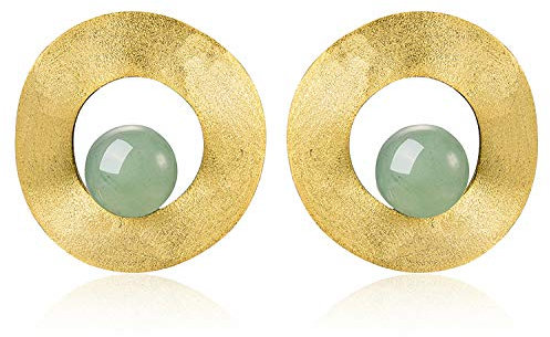 ✦ Geschenke für Frauen ✦Springlight Naturedelstein Minimalistischer Stil Ungleichmäßige Runde Baumelnde Ohrstecker Ohrringe Silber 925 Schmuck Damen Jugendweihe Geschenke Mädchen.(Gold-Aventurine)
