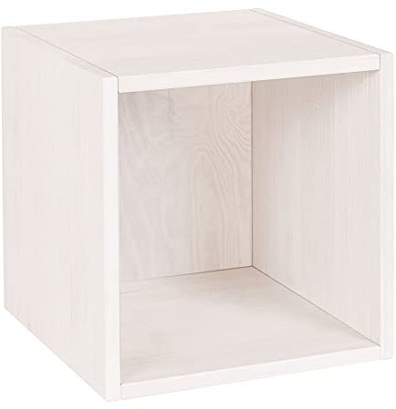 BioKinder Regalwürfel Cube Würfelregal Regal Regalelement Laura mit Rückwand stapelbar, aus zertifiziertem Massivholz Kiefer weiß lasiert 40 x 40 x 40 cm
