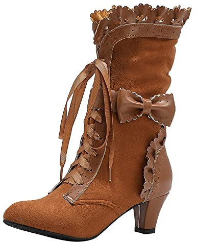 Stivali Stivaletti Donna Scarpe Invernali Trekking Outdoor Caldo Stivali Scarpe Donna Inverno Stivali con Tacco Alto Fiocco Tacchi Caldi in Peluche Inverno (40,Arancia)