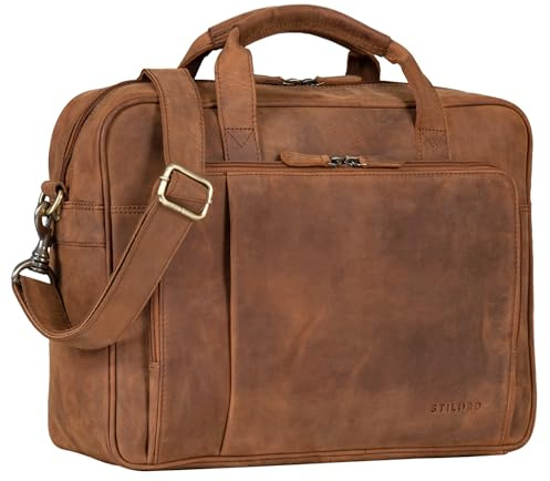 STILORD Rodrigo Echtleder Businesstasche Leder Groß Vintage Arbeitstasche Aktentasche 15 Zoll Laptoptasche Office Bag Umhängetasche Aufsteckbar Echtleder Farbe:tan - Dunkelbraun