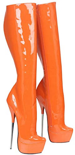 TIKENBST Tacchi Donna 20CM Stivali Da Donna Con Tacchi Alti Stivali Con Suola Spessa A Punta In Metallo Con Tacco A Spillo,Orange-41