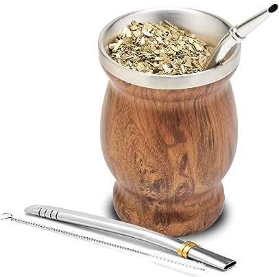 balibetov Juego de taza y bombilla, juego de yerba mate que incluye una taza de yerba mate, dos bombillas mate (pajita) y cepillo, doble pared de acero inoxidable, calabaza yerba mate fácil de limpiar