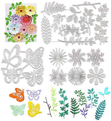 19 Pcs Stanzschablonen Blumen Schmetterlinge Schneiden Schablonen Stanzformen Metall Prägeschablonen Set Stanzschablonen Blumen Blätter Stanzschablone Schmetterlinge Frühling