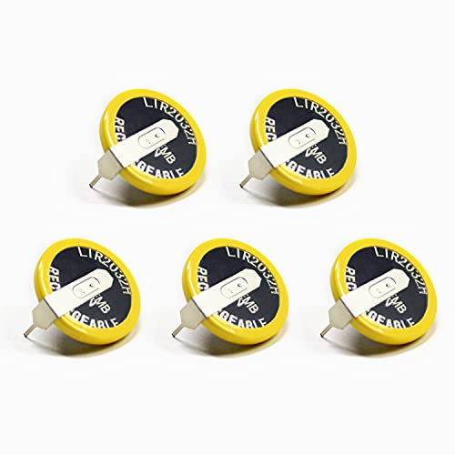 EEMB LIR2032H Batterie Rechargeable avec 5 Piles Bouton Lithium-ION 3,7 V avec languettes à souder 70 mAh Peut remplacer ML2032 pour Montre Porte-clés à Distance de Voiture