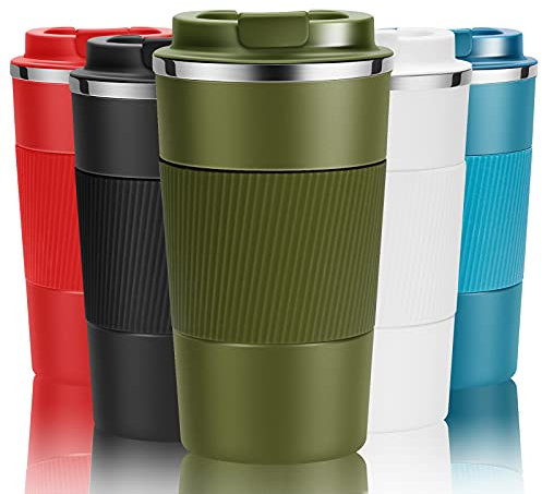 YINJOYI Travel Mug Reusable Coffee Cups Thermal Insulated Vacuum Insulation Stainless Steel Bottle for Hot Cold Drinks (Green, 380ml)