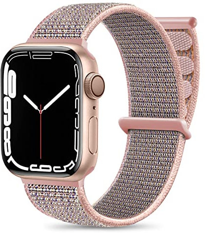Maledan Solo Loop Nylon Compatible avec Apple Watch 44mm 38mm 42mm 40mm 41mm 45mm 49mm, Bracelet Réglable de Sport pour iWatch Series 9 8 7 6 5 4 3 2 1 SE, 38mm/40mm/41mm, Rose Sable