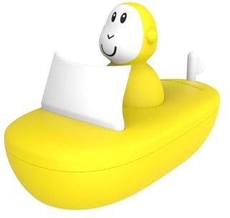 Matchstick Monkey Badezeit Boot Set - Baby Antimikrobielles Baby Badespielzeug Badewanne - leicht zu greifen - sensorisches Lernen - Set (1 Wackelfigur + 1 Boot) - ab 12 Monaten gelb
