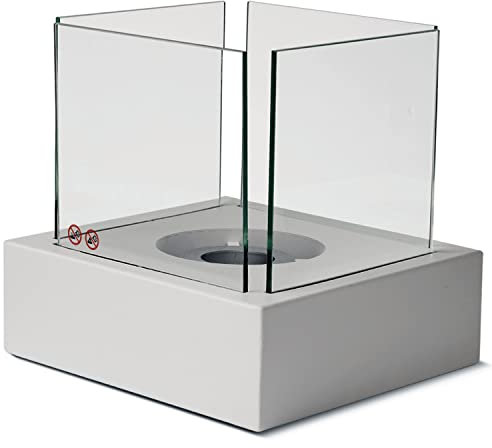 Design Tischethanolkamin Ethanolofen Canto (Weiß) Tischfeuer Bio-Ethanol Glaskamin Tischkamin Glasfeuer Ethanol-Brenner