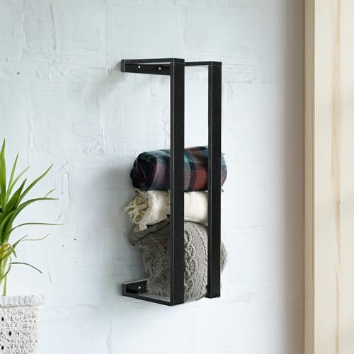 RELODECOR Blanket Wall Rack – Floating Shelf for Living Room & Bedroom, Rustic Wall-Mounted Blanket Holder, Bedding & Towel Organizer, Space-Saving, Stylish Black Design