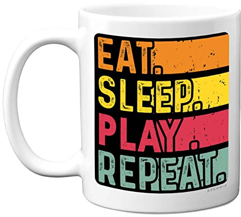 Birthday Mug Gifts for Men Women Him Her - Eat, Sleep, Play, Repeat - Funny Happy Birthday Present Gift for Sport Music Lovers, 11oz Ceramic Dishwasher Safe Premium Mugs